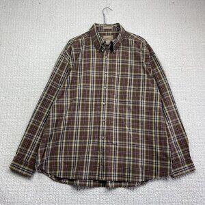 Khakis By Arrow Preppy Oxford Button Down Thick Shirt Men Size 2XL Brown Plaid